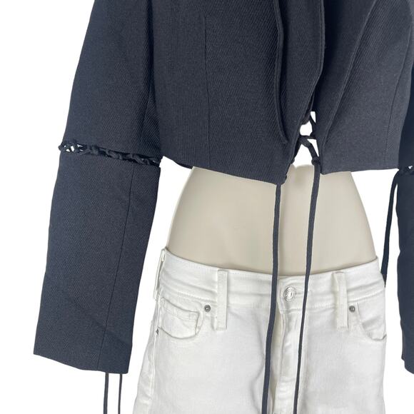 Aya Muse Sycamore Lattice Lace Up Crop Jacket Black Size M - Picture 7 of 10